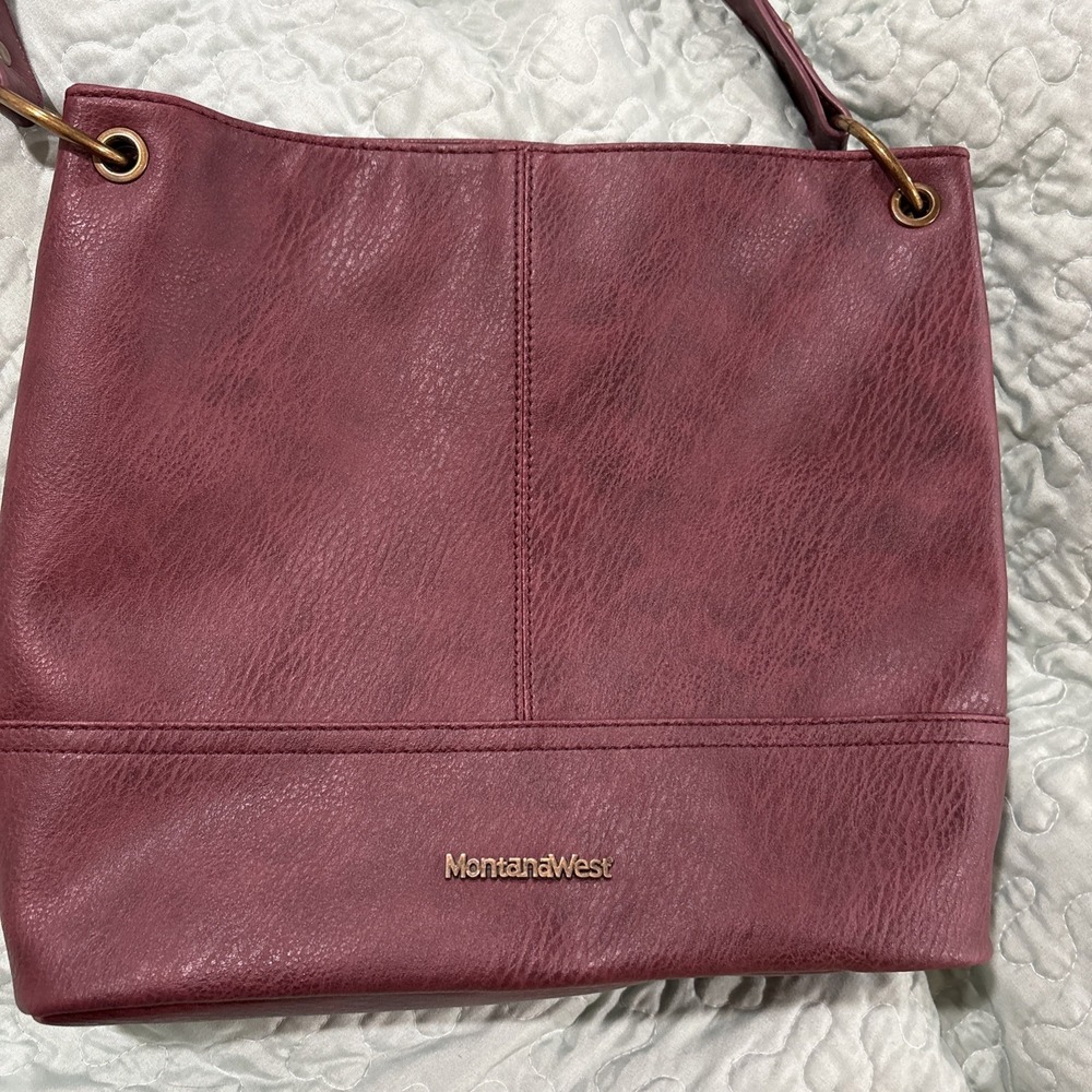 Montana West Burgundy Pebbled Shoulder Bag with Zipper Accents, Gold Hardware